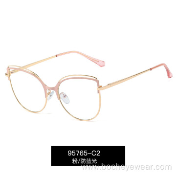 New metal anti blue light glasses women's comfortable spring leg fashion eyeglass frame UV400 flat lens